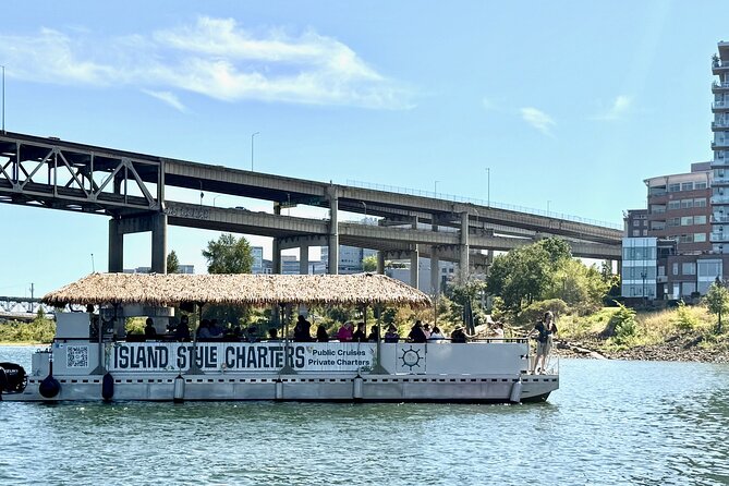 Portland Happy Hour Cruise, 1.5-Hour Tiki Boat Party - South Waterfront Park: where the cruise starts and how the boat works